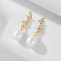 Elegant French Vintage Freshwater Pearl Drop Earrings With Square Zircon Studs Women Sterling 925 Sterling Silver