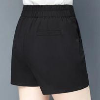 Women's High Rise Suit Shorts Slim Fit Elastic Waist Wide Leg Casual Summer Hot Pants Plus Size Polyester Dress Shorts With Side Pockets M