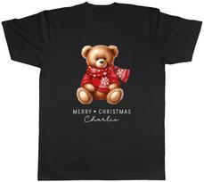 Personalised Merry Christmas Any Name Teddy Bear Mens T-Shirt Tee Gift Top M