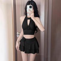 Women's Halter Hollow Out Bikini Set Flounce Skirt Swimwear Vacation Beach Outfit L