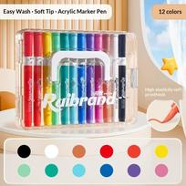 Acrylic Marker Brush Pens Non-Toxic No Bleed Washable 12-60 Pcs Multi Colors for Kindergarten Kids Art Drawing Activities 12 colors