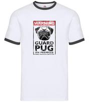 Warning Guard Pug On Premises - Mens Ringer - Pugs Dogs XXXXL