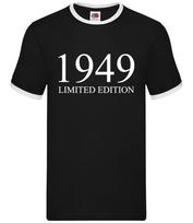 Limited Edition 1949 - Mens Ringer - Birthday Present 75th 75 Gift Age M