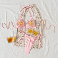 New Fashion European And American New Bikini Pink Split Two-Piece Set S