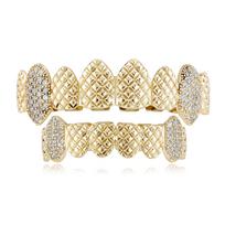 Geometric Vampire Teeth Brass Zircon Dental Grill for Unisex Ice Out Hip Hop Rapper Cosplay
