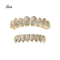 Grillz dantims Hip Hop papuošalai Auksiniai Grillz Kūno papuošalai Helovino papuošalai Dantų žalvario cirkonio papuošalų rinkinys Grillz sidabras