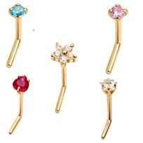 Eternal Metal 14K Nose Stud Piercing  Body Piercing Jewelry  L Shape Nose Bone Ring Pin Stud Ring 0.8*6mm&CLASSIC