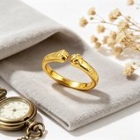 Fine Line Engraved Double Cat Paw Adjustable Ring/ODM   & Customization           JZ263