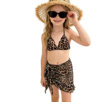 Girls Leopard Print Bikini Set - 3 Piece Swimsuit for Kids 10