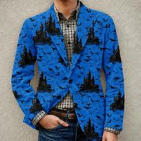 Men's Corduroy Cardigan with Pockets, Halloween Print, Warm Casual Jacket for L