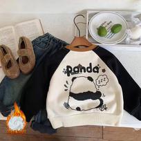 Kids Winter Thick Fleece Hoodie Raglan Colorblock Cartoon Warm Top For Boys And Girls 80