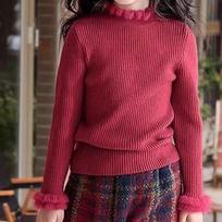 Girls Winter Thickened Fleece Lined Knit Sweater Half Turtleneck Ruffle Hem Stylish Base Layer Top 90