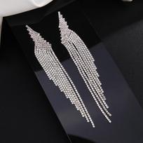 European American New Style Full Diamond Tassel Drop Earrings Women Long Exquisite Rhinestone Claw Chain Yiwu
