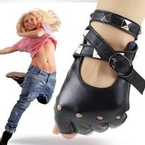 Women's Cool Punk Half-Finger Leather Gloves for Nightclub & Pole Dancing