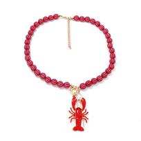 Lobster Enamel Crab Pendant Necklace Cute Bohemian Collarbone Chain  Women Style 1 blue