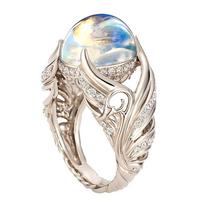 Inlaid Wing Ring Women Moonstone Finger Faux Wedding Jewelry Gift CLE 6