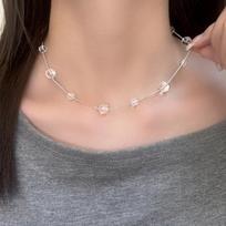 Real  Sterling Silver Glass Bead Tassel Geometric Chain Necklaces for Women Trendy Fine  Minimalist Accessories