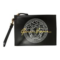 Versace Medusa Head Print Gold Accessories Leather Clutch Men clutch Black 1005468-1A03823-5B03V Basic Set (Bag+Dust Bag)