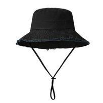 Japanese raw edge solid color cotton bucket hat women's colored sun hat for traveling and shopping sunshade Panama hat Metal logo (jacqu)