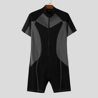 INCERUN Men Zip-up Short Sleeve Splicing Fitted Jumpsuits Romper Bodysuits Outdoor 2XL