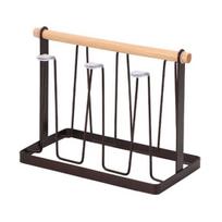 Iron Cup Drying Rack with Drip Tray Baby Wood Handle & Bottle Dryer Holder Space-Saving Countertop A gray