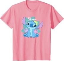 New Disney Lilo & Stitch Ohana Adorable Pose Floral Logo Fashion Casual T-Shirt S-4XL Four Seasons XXL