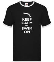 Keep Calm and Swim On - Mens Ringer - Swimmer Swimming Sport Gym Pool XXXL
