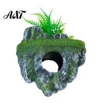 Shrimp Resting Shelter Floating Rock Aquarium Decoration, Realistic Moss Ornament with Betta Fish Hiding Place Cave, Tank Hideout for Guppy 1pc