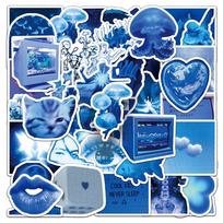 10/30/50pcs INS Cute Low Pixel Blue Aesthetic Stickers Cartoon Decals Waterproof DIY Scrapbook Phone Cool Decoration Sticker Toy