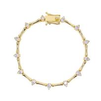 Gold Color CZ Tear Drop Charm Bamboo Bone Shaped Tennis Chain Fashion Women Bracelet 17cm