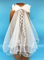 Double Layer Rolled Edge Wedding Veil with Bow Hair Comb for Bridal Photography