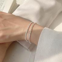 Fine Simple 925 Sterling Silver Double Layers Bling Bling Chain Bracelets for Women Jewelry 14.5cm+3.5cm&Double Chains