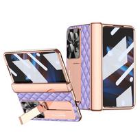 Magnetic Hinge Capa For Oppo Find N2 5g Case Holder Weave Texture Leather Protect Cover For Oppo Find N2 Cases With Front Glass For OPPO Find N2 violetinė