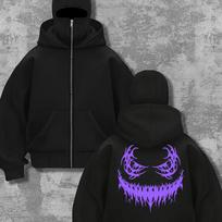Men's Halloween Purple Smiling Face Personalized Pattern Hoodie Street Wear Trendy Holiday Outdoor Sports Shirt Zipper Top XXXL gray