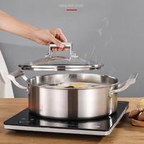 304 Stainless Steel Hot Pot: Three-Layer Thickened Soup & Frying Pan, Large Capacity Household Cookware 28cm Capacity gray