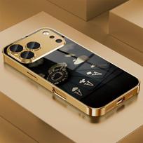 Juoda Korta Auksinio Simbolio Raštas Auksiniai Metaliniai Dažai Stiklinis Telefono Dangtelis Skirtas iPhone 17 Pro Max 11 12 13 14 15 16 Plus 17Air 16E Dangtelis iPhone 14 Pro