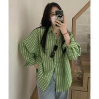 Hong Kong Style Vertical Striped Shirt New Style College Style Loose and Versatile Long-sleeved Shirt Spring and Autumn Wear for Women S