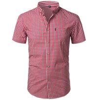 Vyriški maži languoti marškinėliai su sagutėmis Vasariniai nauji trumpomis rankovėmis Slim Fit Vyriški marškiniai Laisvalaikio langai Gingham Chemise Homme M raudona