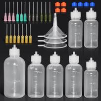 Dažų ir tirpiklių dozavimo buteliukų rinkinys su adatiniais galiukais - Suspaudžiami buteliukai klijams ir aliejui (30 ml, 50 ml) white