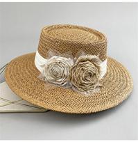 202601-shi ins chic summer Burnt handmade roses designer style paper grass lady fedoras cap women leisure panama jazz hats head size 57cm smėlis
