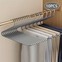 10 PCS Z-Shaped Pants Hangers, Heavy Duty Metal Space Saving Closet Hangers for Home & Store Display, Trouser Hanger Organizer pilka spalva