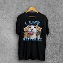 I Lick Batteries Funny Cat Meme T-shirt Silly Cats Shirt Brain Rot Tshirt Unhinged Shirts Cat Lover Gifts Cringe Weird Clothes L