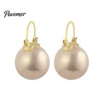 Elegant Simulated Pearl Jewelry 1 Pair Faux Drop Dangle Earrings for Women, Round Lightweight Shiny White Hoop Daily Wear, Wedding, Prom Simple Gold