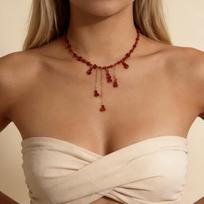 Gothic Dark Wind Choker Inlaid Red Crystal Blood Drop Pendant Beaded Fringe Design Niche Versatile Women Halloween Neck Chain