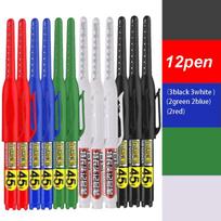 12PCS Long Head Marker Pens Set, Special Oil-Based Woodworking Markers for Ceramics, 45MM Long Nib, Black/Blue/Red/Green Ink