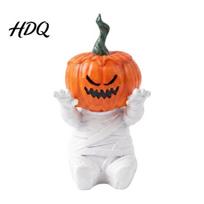 Durable Resin Crafts Pumpkin Head Mummy Statue Funny Halloween Decorations Cute Sitting Spooky Home Decor Figurine for Desktop Shelf Sitter Outdoor