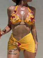 European And American New Sunflower Bikini Three-Piece Swimsuit Female Spice Girl Style Flower Decoration Seaside Vacation S