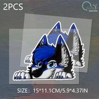 Peering at Wolf Head Creative Stickers Vinyl PVC Reflective Fun Car Stickers Car Windows Motorcycle Bumper Stickers 15x11.1cm