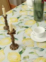 Lemon Print Folded Edge Tablecloth Rustic Style Living Room Kitchen Dining Table Coffee Table Decoration 104 inches Tablecloth 140x100cm