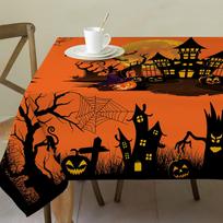 Helovino Moliūgų Pilis Stačiakampis Staltiesė Šventinės Party Dekoracijos Daugkartinio Naudojimo Oranžinė Vandeniui Atspari Staltiesė Helovino Dekoracijos 90x140cm orange